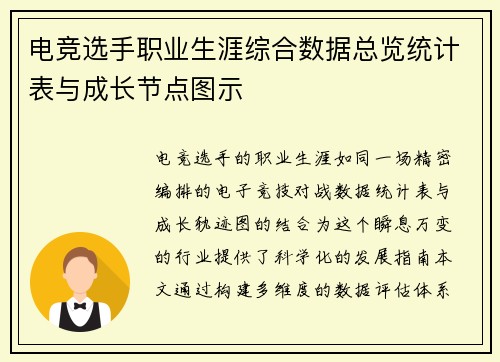 电竞选手职业生涯综合数据总览统计表与成长节点图示